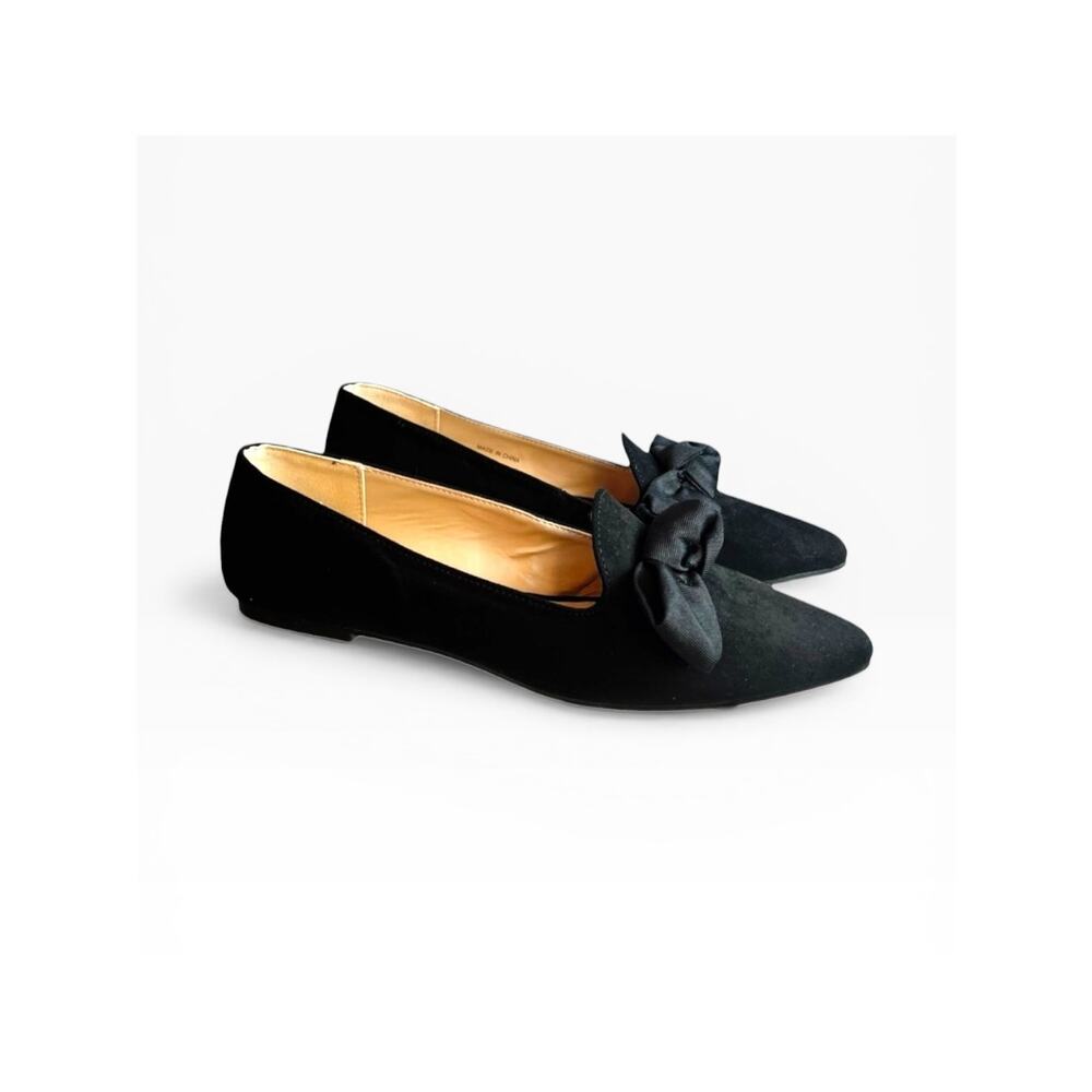 London Rebel Florence Black Pointed Bow Ballet Flats Size 6 NWOB